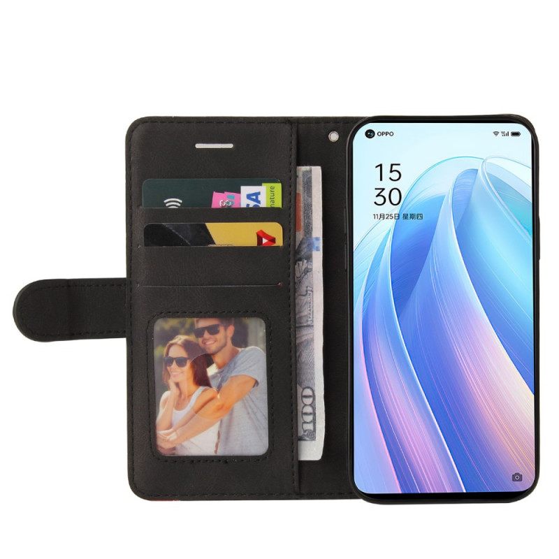 δερματινη θηκη Oppo Find X5 Lite με κορδονι Δίχρωμο Λουράκι