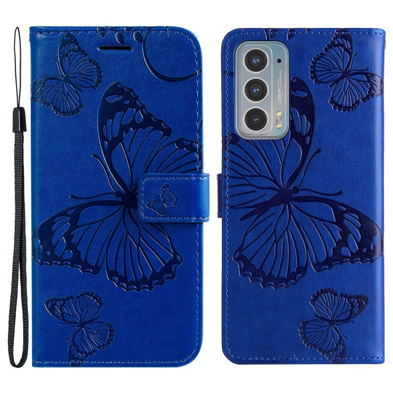 δερματινη θηκη Motorola Edge 20 με κορδονι Πεταλούδες Giant Strap