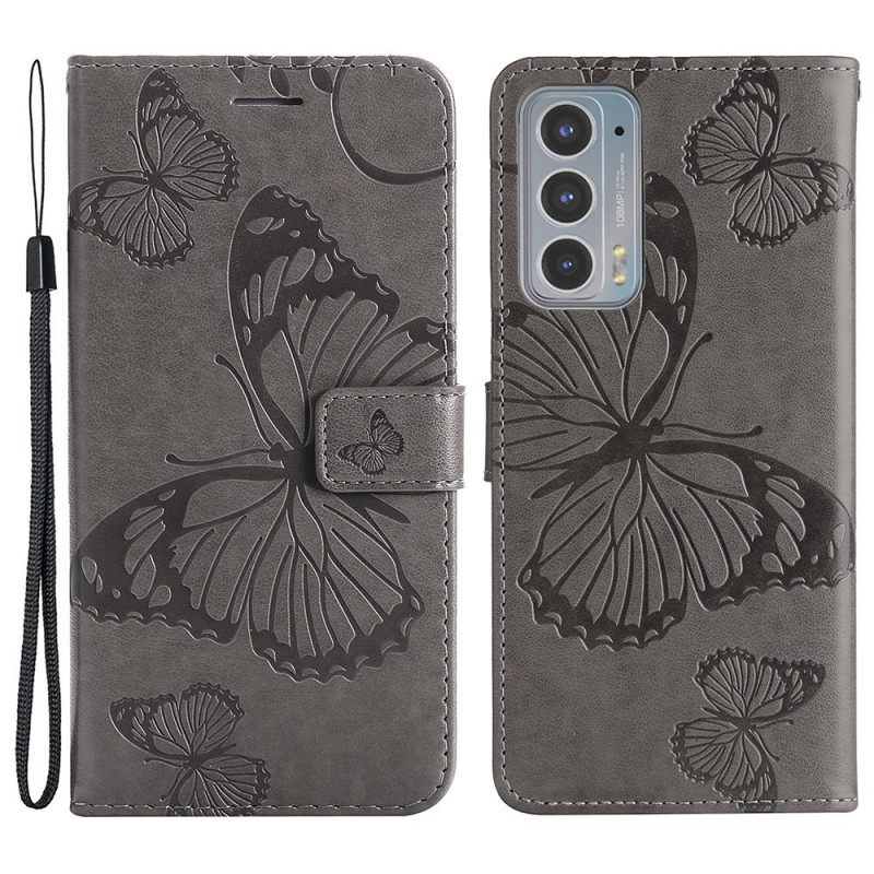 δερματινη θηκη Motorola Edge 20 με κορδονι Πεταλούδες Giant Strap
