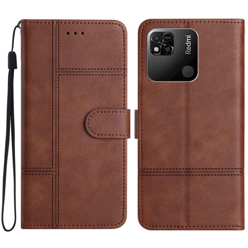 δερματινη θηκη Xiaomi Redmi 10A με κορδονι Γεωμετρικό Εφέ Δέρματος Με Λουράκια