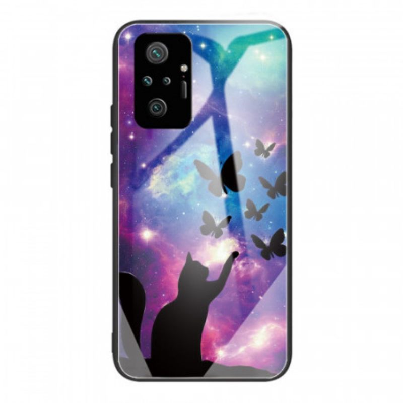 Θήκη Xiaomi Redmi Note 10 Pro Γάτα Και Πεταλούδες Από Σκληρυμένο Γυαλί Στο Διάστημα
