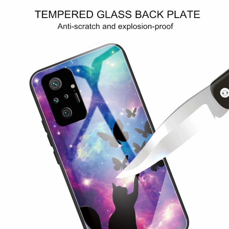 Θήκη Xiaomi Redmi Note 10 Pro Γάτα Και Πεταλούδες Από Σκληρυμένο Γυαλί Στο Διάστημα
