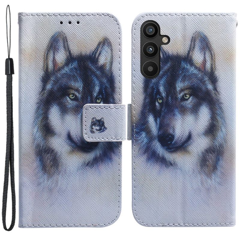 Κάλυμμα Samsung Galaxy A34 5G με κορδονι Strappy Watercolor Wolf