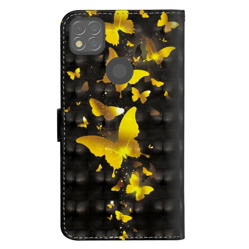 δερματινη θηκη Xiaomi Redmi 9C Κίτρινες Πεταλούδες