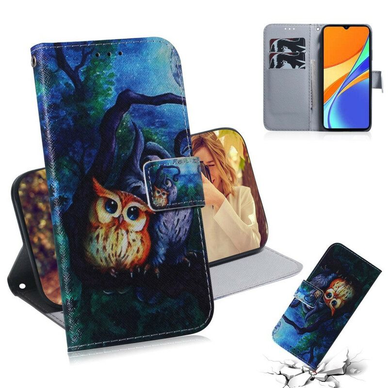 δερματινη θηκη Xiaomi Redmi 9C Ζωγραφική Με Κουκουβάγιες