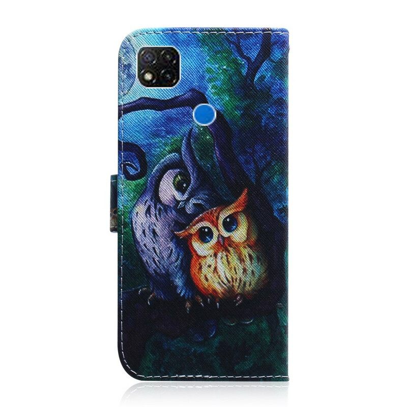 δερματινη θηκη Xiaomi Redmi 9C Ζωγραφική Με Κουκουβάγιες