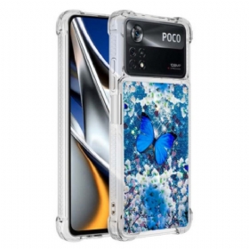 θηκη κινητου Poco X4 Pro 5G Γκλίτερ Μπλε Πεταλούδες