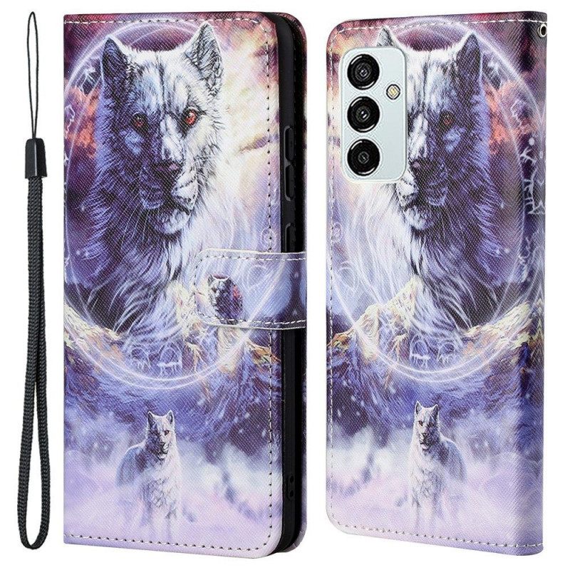 Θήκη Flip Samsung Galaxy M23 5G με κορδονι Lanyard Wolf