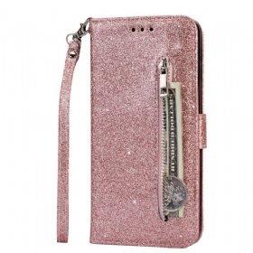 δερματινη θηκη Samsung Galaxy A70 με κορδονι Πορτοφόλι Glitter Με Λουράκι