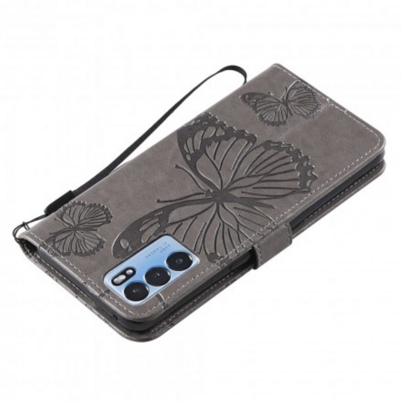 δερματινη θηκη Oppo Reno 6 5G με κορδονι Πεταλούδες Giant Strap