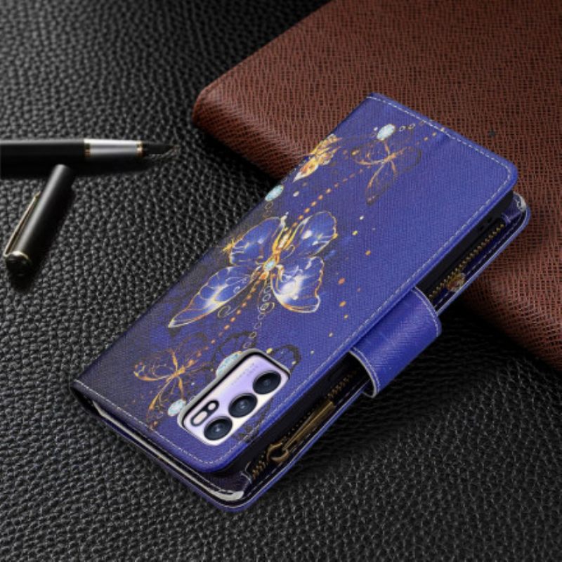 Κάλυμμα Oppo Reno 6 5G Τσέπη Με Φερμουάρ Πεταλούδες