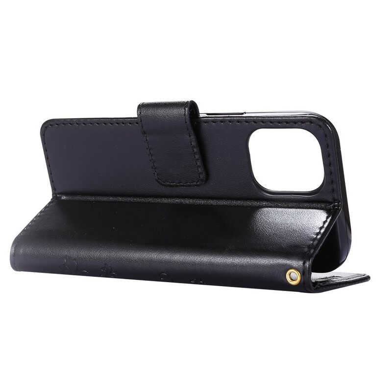 Θήκη Flip iPhone 12 Mini Κορδόνι Πεταλούδων & Λουλουδιών