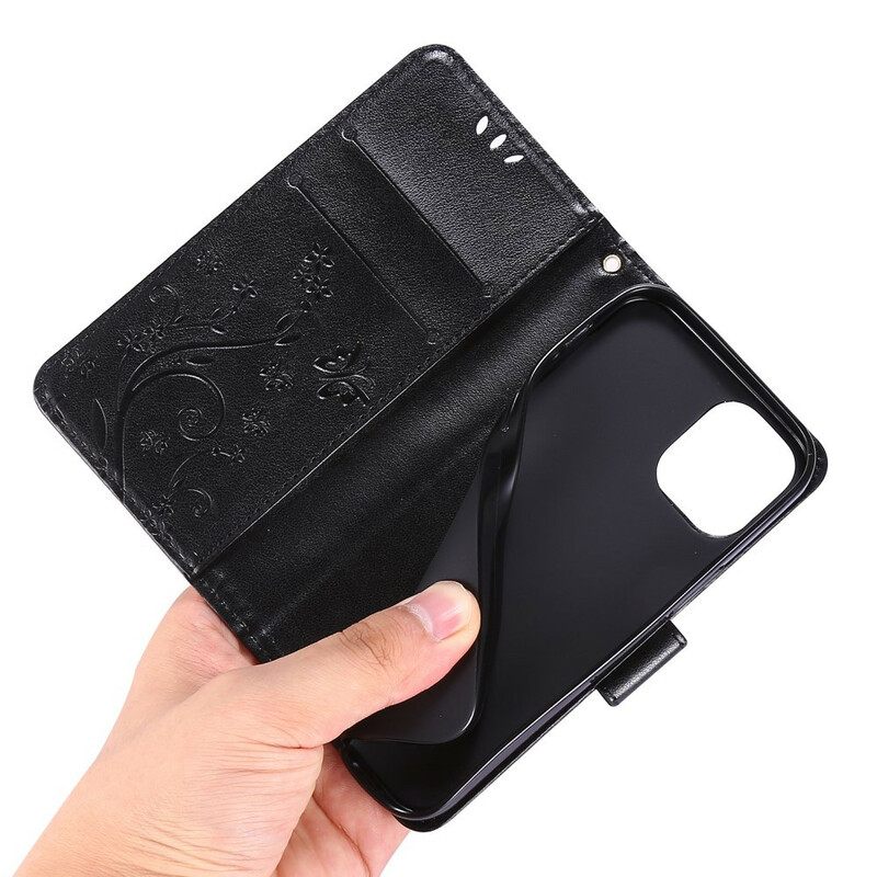 Θήκη Flip iPhone 12 Mini Κορδόνι Πεταλούδων & Λουλουδιών