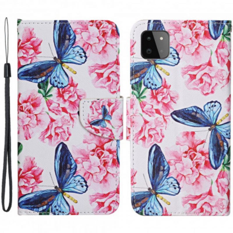 Κάλυμμα Samsung Galaxy A22 5G Πεταλούδες Floral Lanyard