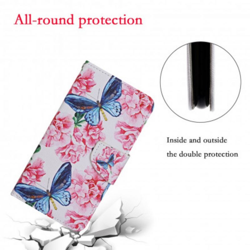 Κάλυμμα Samsung Galaxy A22 5G Πεταλούδες Floral Lanyard