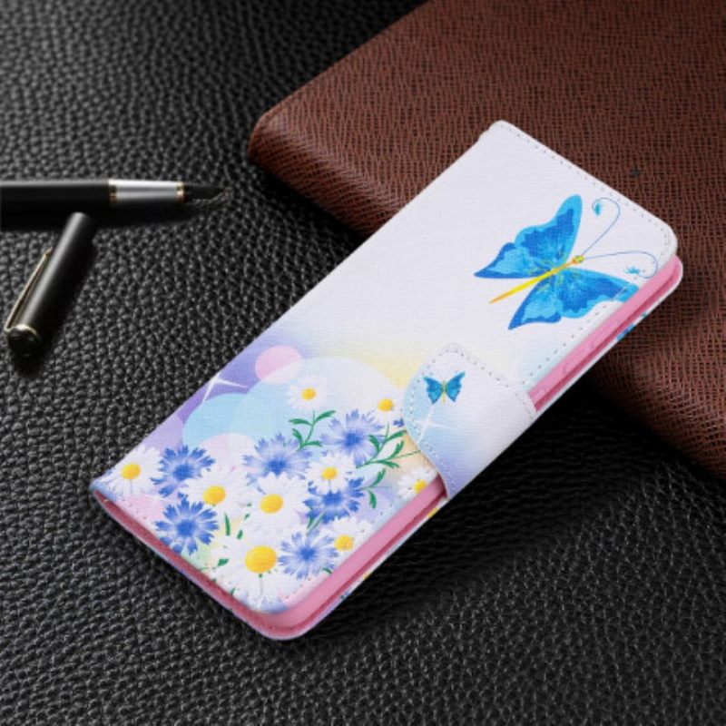 Θήκη Flip Samsung Galaxy A72 4G / A72 5G Ζωγραφισμένες Πεταλούδες Και Λουλούδια