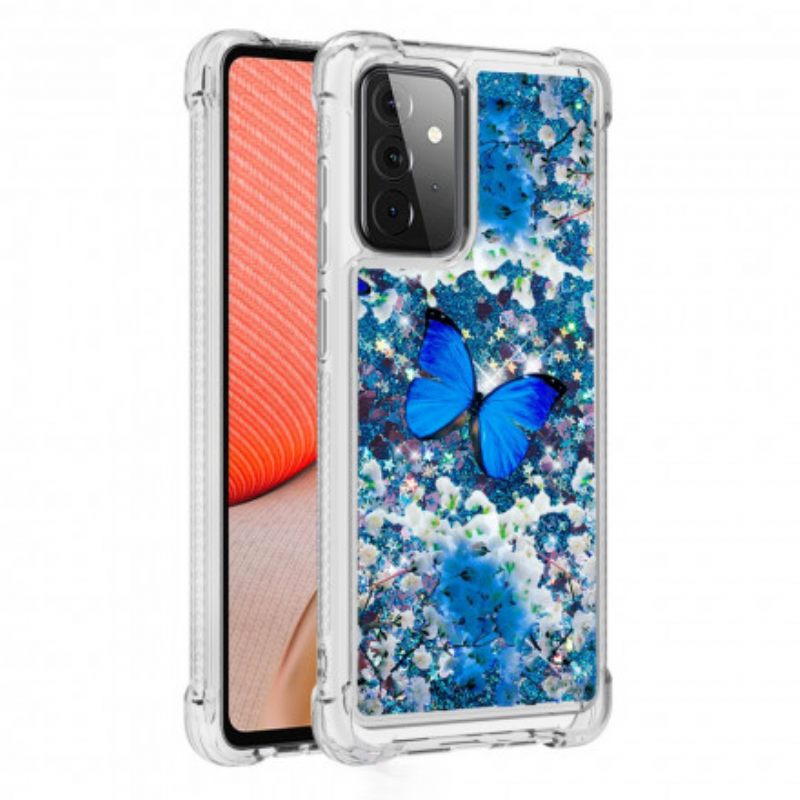 Θήκη Samsung Galaxy A72 4G / A72 5G Γκλίτερ Μπλε Πεταλούδες