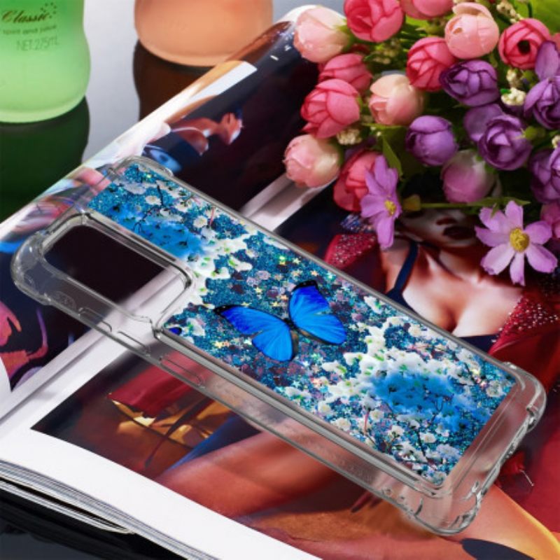 Θήκη Samsung Galaxy A72 4G / A72 5G Γκλίτερ Μπλε Πεταλούδες