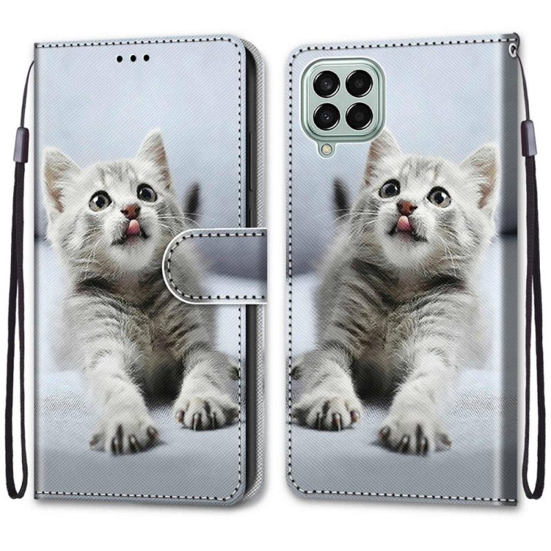 Κάλυμμα Samsung Galaxy M53 5G με κορδονι Γκρι Γατάκι Με Λουράκι