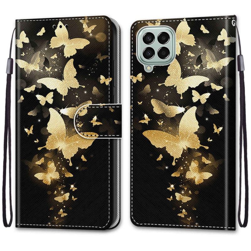 Κάλυμμα Samsung Galaxy M53 5G με κορδονι Χρυσές Πεταλούδες Με Λουράκι