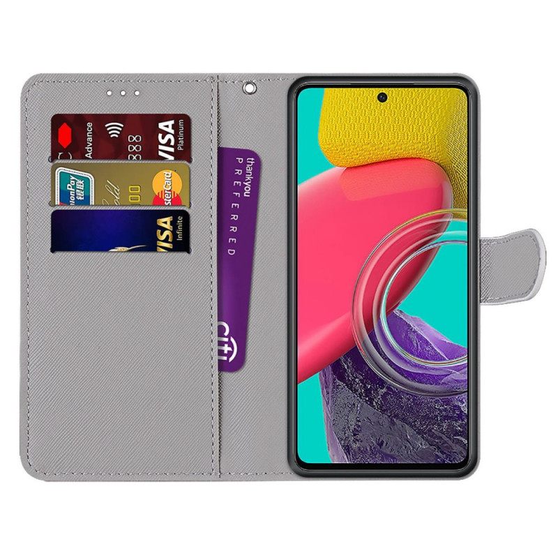 Κάλυμμα Samsung Galaxy M53 5G με κορδονι Χρυσές Πεταλούδες Με Λουράκι