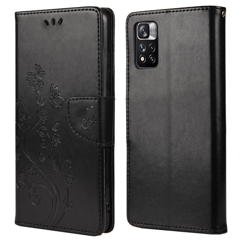 δερματινη θηκη Xiaomi Redmi Note 11 Pro Plus 5G Πεταλούδες Και Λουλούδια