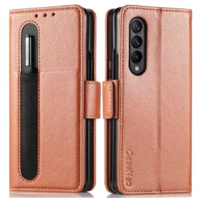 Κάλυμμα Samsung Galaxy Z Fold 4 Υποδοχή Στυλό Litchi Caseneo Faux Leather