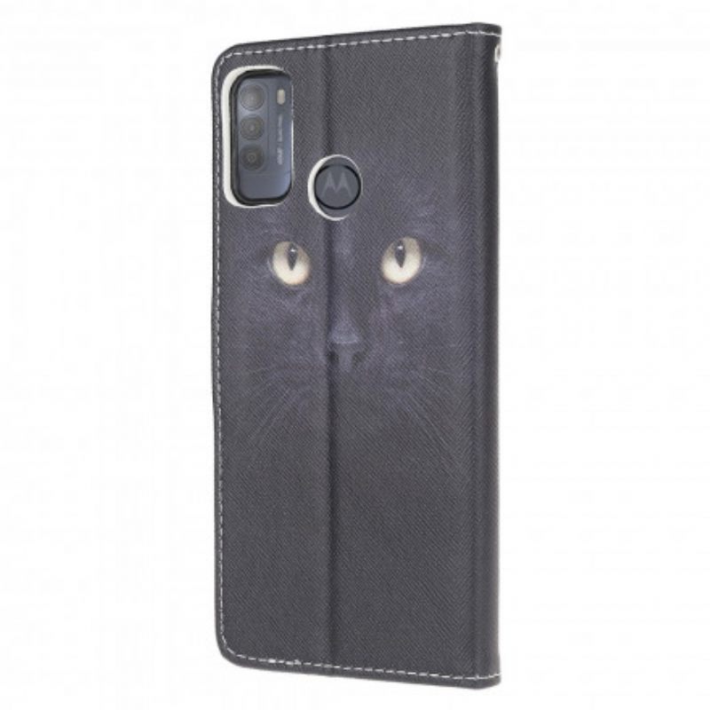 Κάλυμμα Moto G50 με κορδονι Strappy Black Cat Eyes