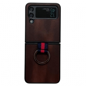 Θήκη Samsung Galaxy Z Flip 4 Θήκη Flip Εφέ Από Δέρμα Φωτιάς Με Δαχτυλίδι