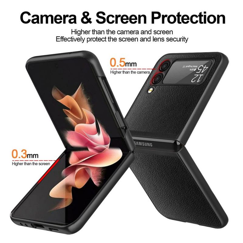 Θήκη Samsung Galaxy Z Flip 3 5G Θήκη Flip Litchi Leather Style 2 Τεμάχια