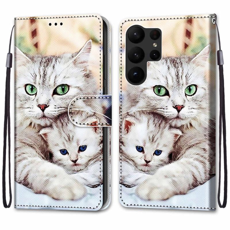 δερματινη θηκη Samsung Galaxy S23 Ultra 5G Οικογένεια Γάτας