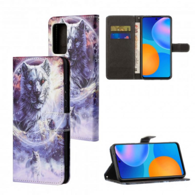 δερματινη θηκη Samsung Galaxy A32 Λύκος Το Χειμώνα Με Κορδόνι