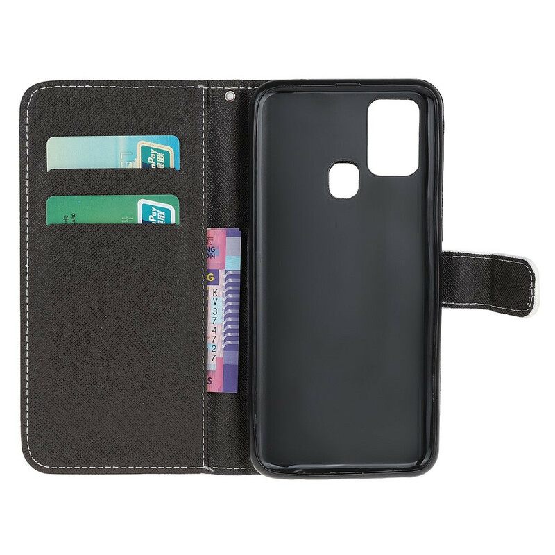 δερματινη θηκη Samsung Galaxy A21s με κορδονι Strappy Leopard