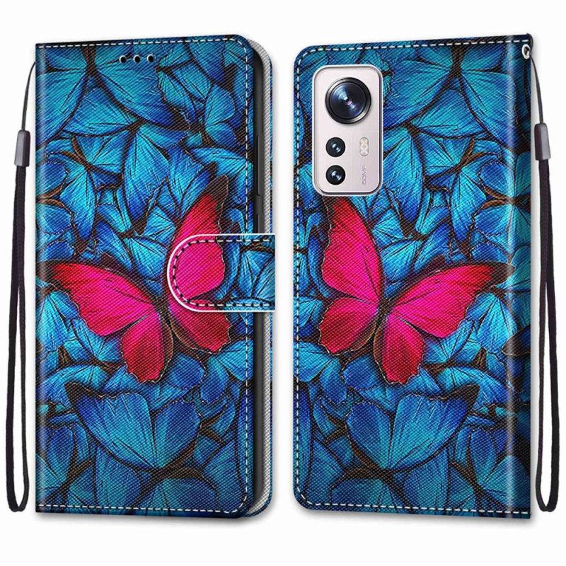 Κάλυμμα Xiaomi 12 / 12X με κορδονι Κόκκινη Πεταλούδα Με Λουράκι