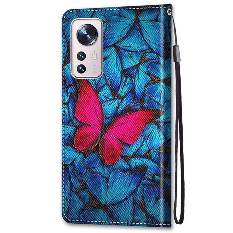 Κάλυμμα Xiaomi 12 / 12X με κορδονι Κόκκινη Πεταλούδα Με Λουράκι