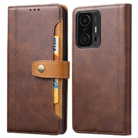 Κάλυμμα Xiaomi 11T / 11T Pro Δερμάτινη Μπροστινή Θήκη Για Κάρτα Και Λουράκι