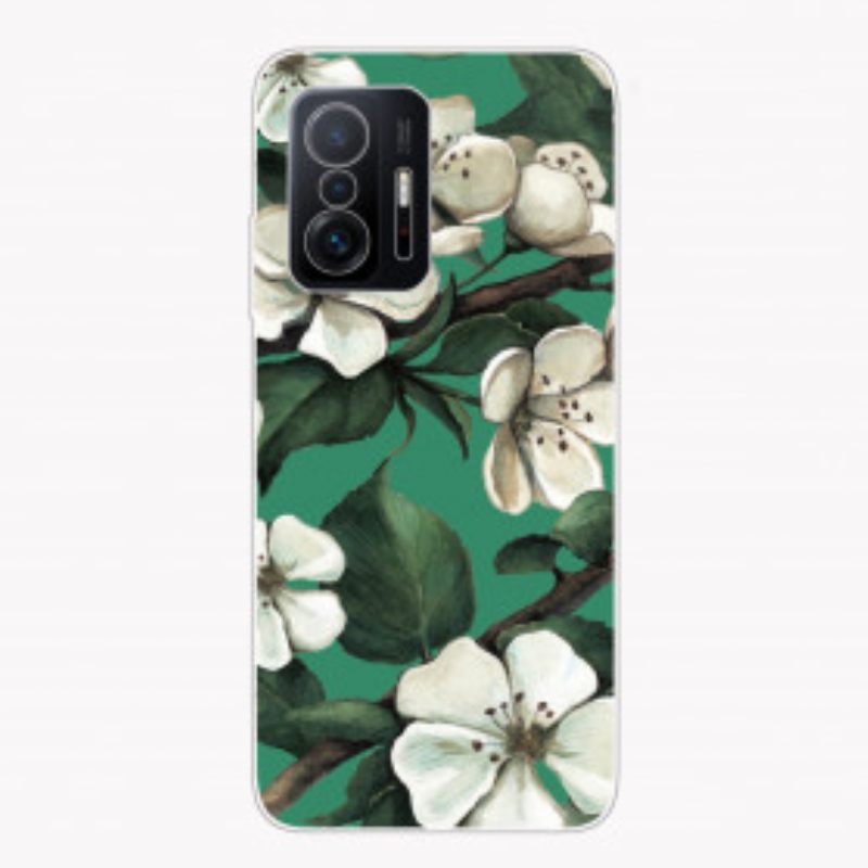Θήκη Xiaomi 11T / 11T Pro Βαμμένα Λευκά Λουλούδια