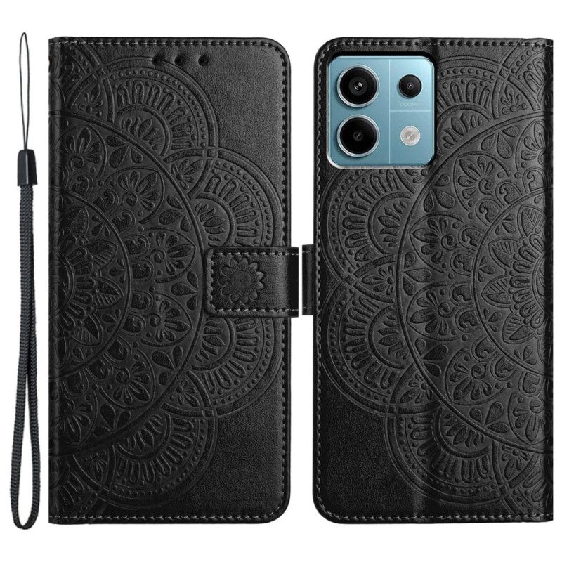 Δερματινη Θηκη Xiaomi Redmi Note 13 Pro 5g Μάνταλα Εμπριμέ Με Λουράκι Σιλικόνης