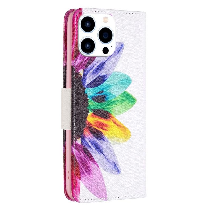 δερματινη θηκη iPhone 14 Pro Ακουαρέλα Λουλούδι