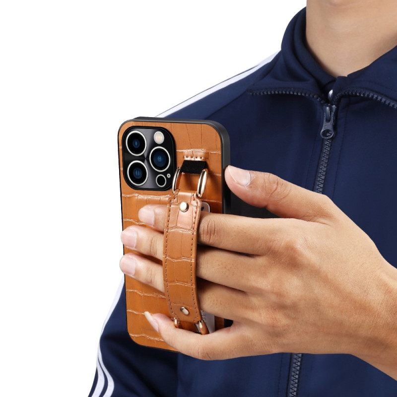Θήκη iPhone 14 Pro Θήκη Κάρτας Με Ιμάντα Στήριξης Croco