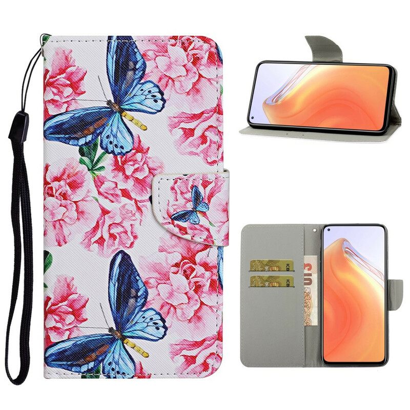 Κάλυμμα Xiaomi Mi 10T / 10T Pro Πεταλούδες Floral Lanyard