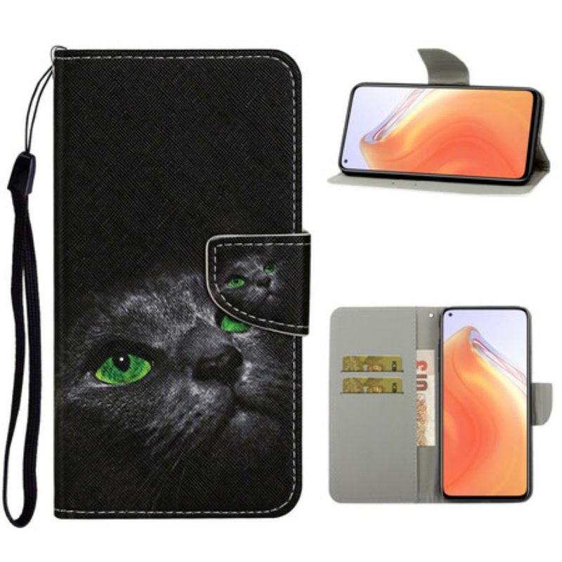 Κάλυμμα Xiaomi Mi 10T / 10T Pro Πρασινομάτινη Γάτα Με Κορδόνι