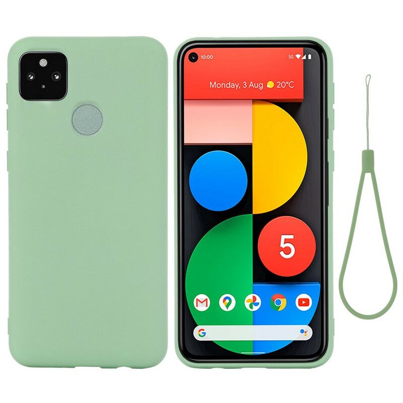 θηκη κινητου Google Pixel 5A Υγρή Σιλικόνη Με Κορδόνι