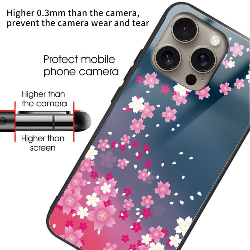 Κάλυμμα iPhone 16 Pro Ροζ Λουλούδια Από Σκληρυμένο Γυαλί