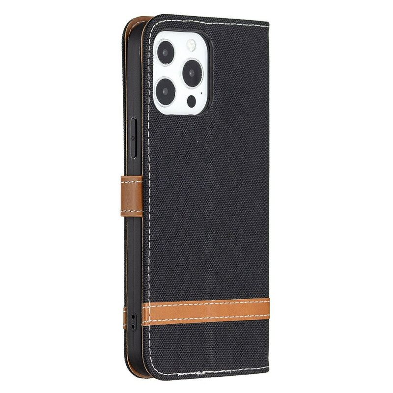 Κάλυμμα iPhone 13 Pro με κορδονι Λουράκι Με Υφασμάτινο Και Δερμάτινο Εφέ