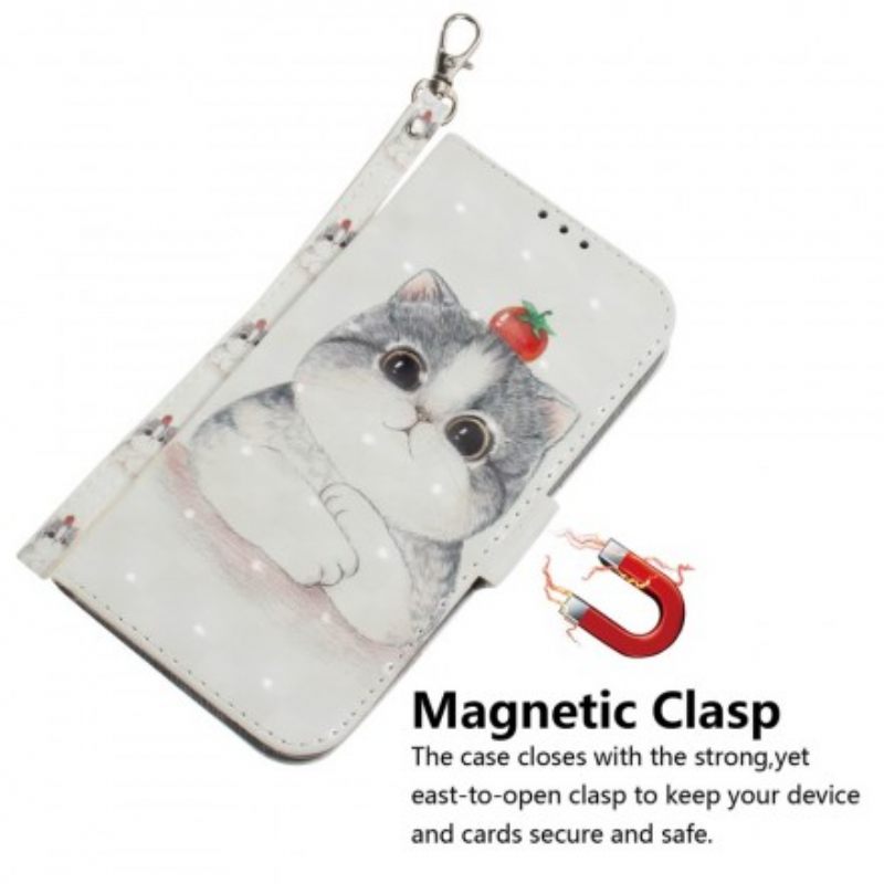 Θήκη Flip Samsung Galaxy A30 με κορδονι Ντομάτα Στη Γάτα Με Λουράκι
