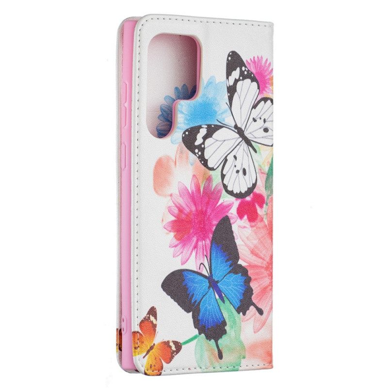 Κάλυμμα Samsung Galaxy S22 Ultra 5G Ζωγραφισμένες Πεταλούδες Και Λουλούδια