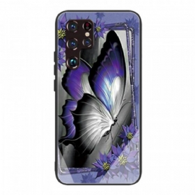 Θήκη Samsung Galaxy S22 Ultra 5G Μωβ Butterfly Tempered Glass